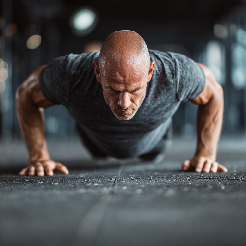 Спортивний чоловік виконує силові вправи в тренажерному залі, демонструючи фізичну силу та витривалість