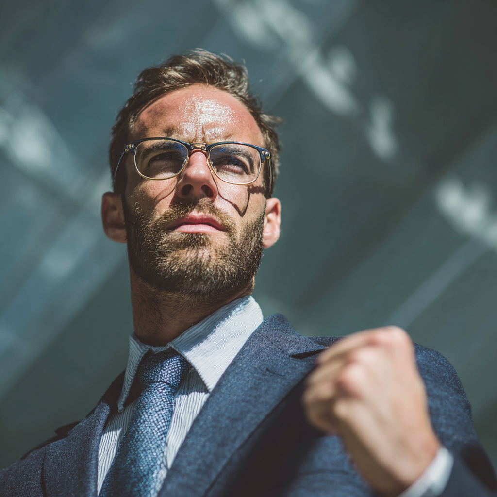 Упевнений чоловік у діловому костюмі демонструє ментальну силу та лідерські якості